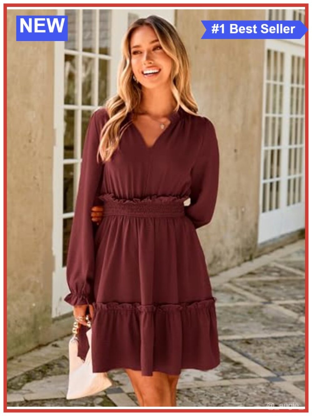 BerryGo Ruffled V-Neck Long Sleeve Mini Dress - Picture 4 of 5